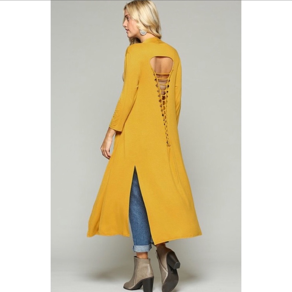 Mustard Laser Detail Duster Cardi
